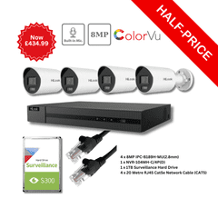 8MP/4K Hilook by Hikvision ColorVu IP CCTV Kit (4 IPC-B189H-MU(2.8mm), NVR-104MH-C/4P) KIT-4008