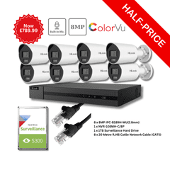 8MP/4K Hilook by Hikvision ColorVu IP CCTV Kit (8 IPC-B189H-MU(2.8mm), NVR-108MH-C/8P) KIT-8008