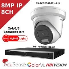 8MP 4K IP Hybrid Light CCTV Kit - 8 CH POE AcuSense NVR - IR + ColorVu - DS-2CD2387G2H-LIU - 2.8MM