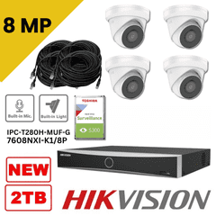 8MP Built-in Mic 4 White Camera Kit - Hikvision 12MP DS-7608NXI-K1/8P POE - 8 Channel NVR (Offer)