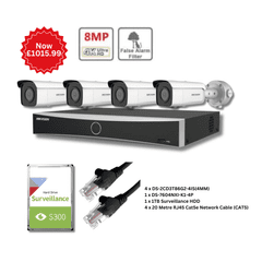 8MP Hikvision AcuSense Bullet IP CCTV KIT (4 x DS-2CD3T86G2-4IS(4MM), DS-7604NXI-K1-4P NVR) Kit-4002