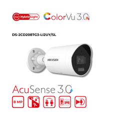 8MP Hikvision DS-2CD2087G3-LI2UY/SL(2.8mm) Smart Hybrid Light w/ ColorVu Fixed Mini Bullet IP Camera