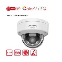 8MP Hikvision DS-2CD2187G3-LIS2UY(2.8mm) Smart Hybrid Light w/ ColorVu Fixed Mini Dome IP Camera