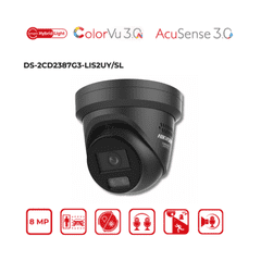 8MP Hikvision DS-2CD2387G3-LIS2UY/SL(2.8mm) Smart Hybrid Light w/ ColorVu Fixed Turret IP Cam Black