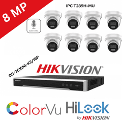 8MP Hilook By Hikvision IPC-T289H-MU(2.8) ColorVu Turret built-in Mic 8 Camera, 16ch NVR Kit (Offer)