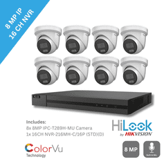 8MP HiLook by Hikvision IPC-T289H-MU ColorVu Built-in Mic 8 Camera 16 Channel NVR Kit (Offer)