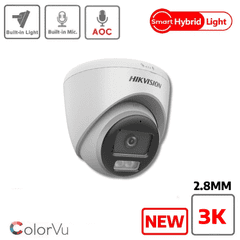 Hikvision 3K DS-2CE72KF0T-LFS  Smart Hybrid ColorVu  Fixed Lens Turret Camera (Built-in Mic) - White (Offer)