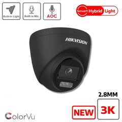 Hikvision 3K DS-2CE72KF0T-LFS Smart Hybrid ColorVu  Fixed Lens Turret Camera (Built-in Mic) - Black (Offer)