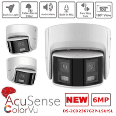 Hikvision DS-2CD2367G2P-LSU/SL(4mm) Pro Series ColorVu 6MP Panoramic Turret IP Camera, Fixed Focal