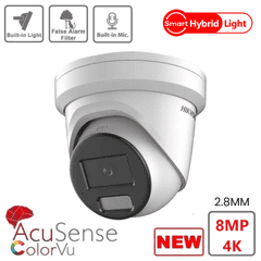 Hikvision DS-2CD2387G2H-LIU 8MP 4K Smart Hybrid ColorVu and IR Acusense Turret Camera 2.8MM - New