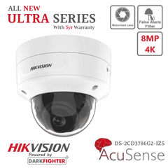 Hikvision Ultra Series - DS-2CD3786G2-IZ 8 MP 4K AcuSense Varifocal Turret Network (IP) Camera