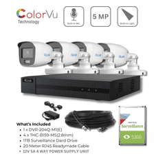 HiLook 4Ch 3K ColorVu Mini Bullet Built-in Mic Kit (THC-B159-MS TVI & 4-Channel Hybrid Smart 2.0)