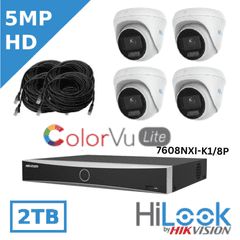 HiLook 5MP ColorVu Cameras  + 8 Channel-POE IP NVR CCTV Kit