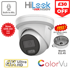 HiLook IPC-T289H-MU 8MP 4K ColorVu Turret with Mic(2.8mm) - Free Bracket (Offer)