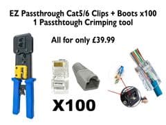 Pass Through Kit 100X Connectors 100x Boots + Passthrough Tool