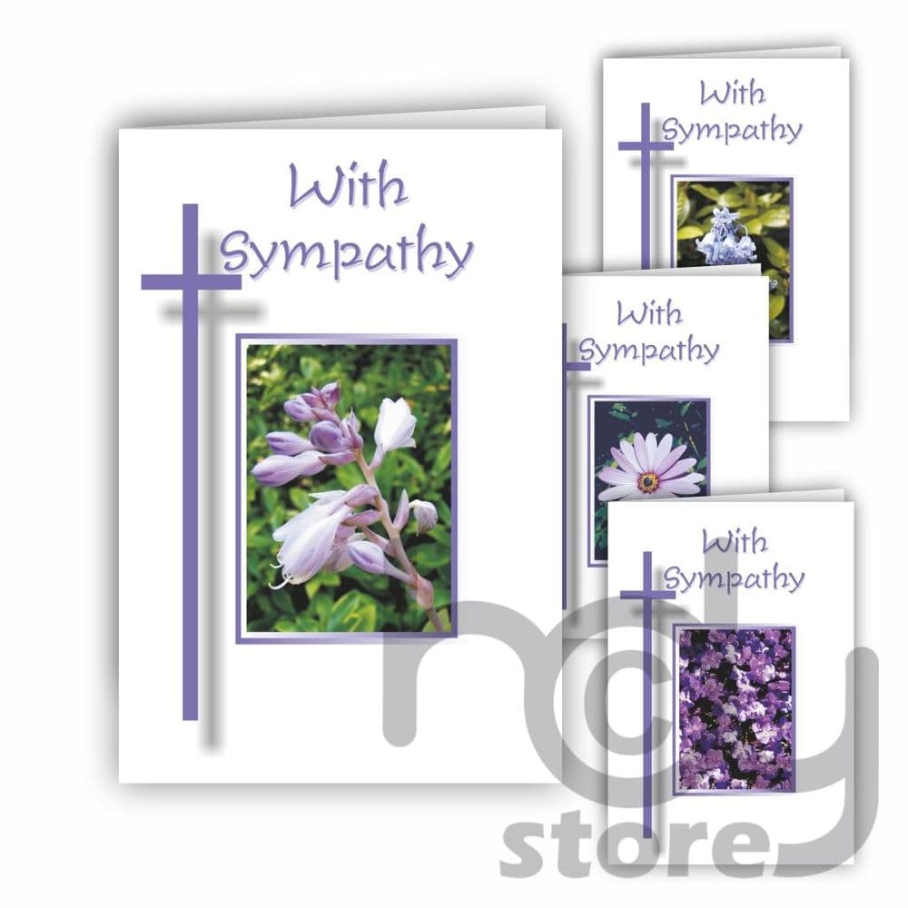 Mass Card for the Dead - Flower with Purple Cross Designs Pk of 4