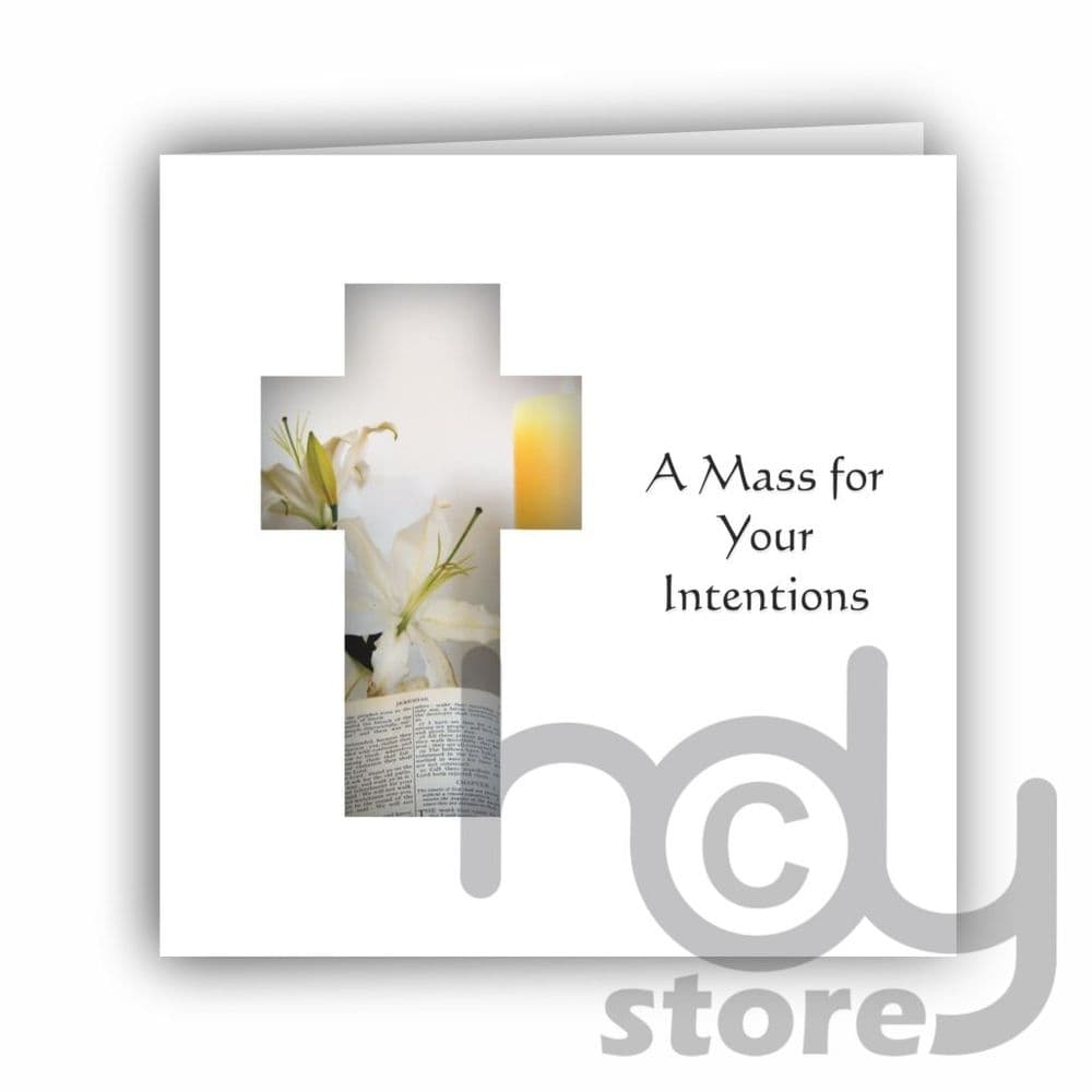 Mass Intention Card - Candle/Bible/Lily - Cross Window Cutout