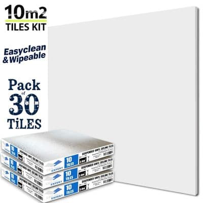 10.8m² Pack of 30 Suspended Ceiling Tiles (600x600, 595mm x 595mm x 7mm) - EasyClean and Wipeable