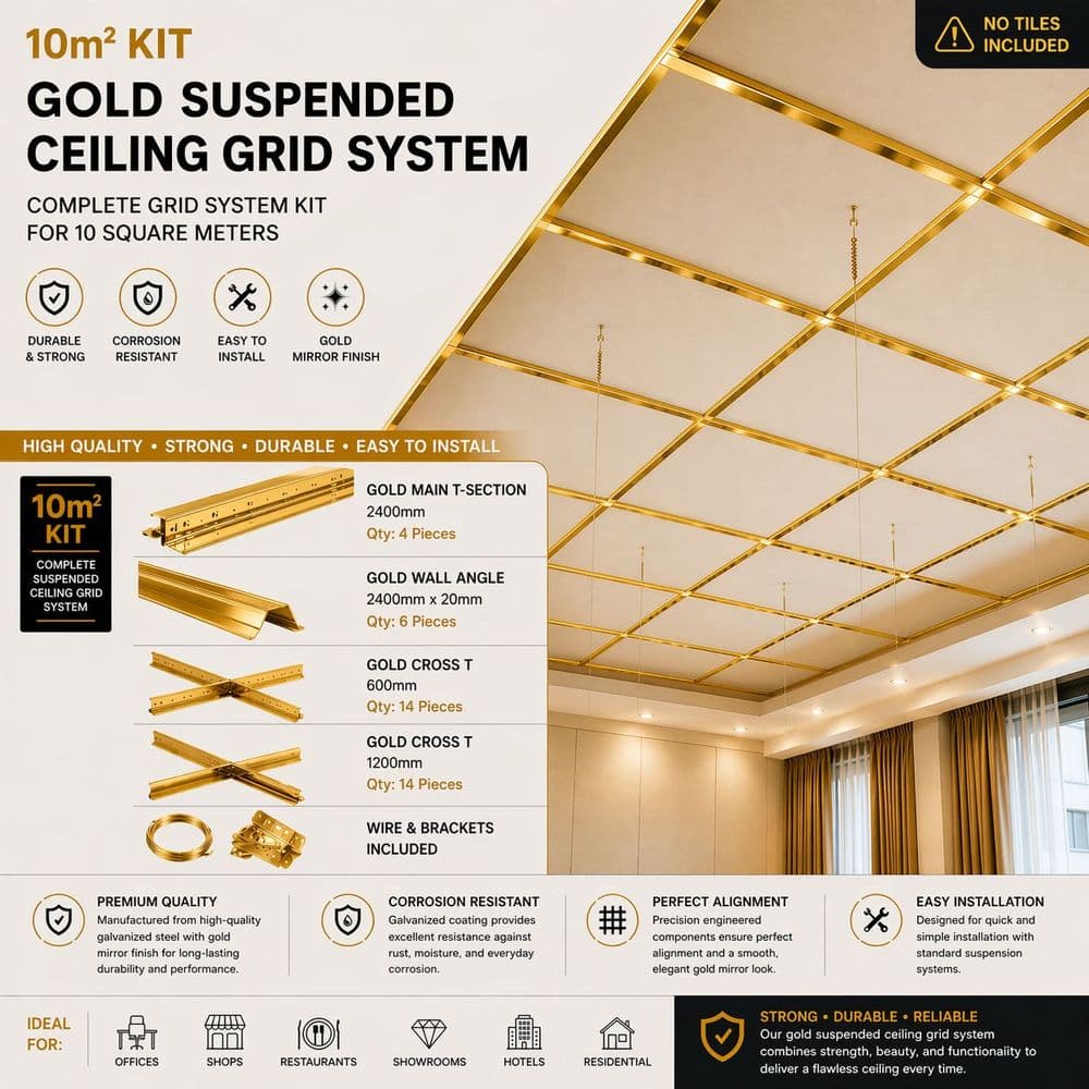 10m2 Gold Suspended Ceiling Grid Suspension System 600mm x 600mm