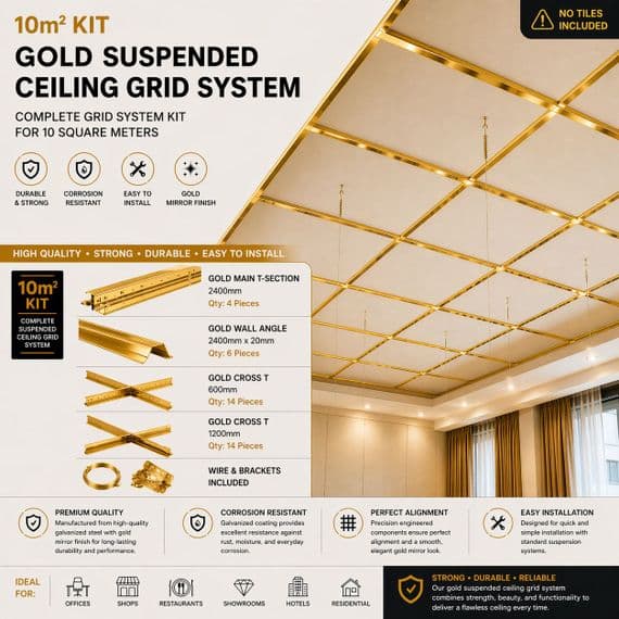 10m2 Gold Suspended Ceiling Grid Suspension System 600mm x 600mm