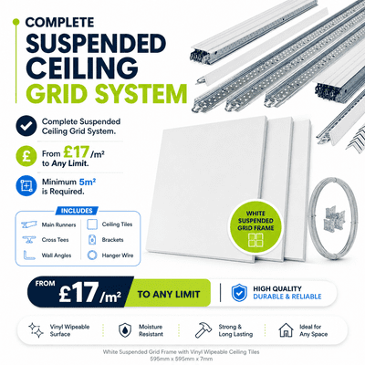 1m² Complete Suspended Ceiling System with Tiles – Minimum Order 5m²
