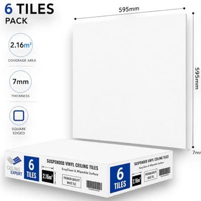 595mm x 595mm Vinyl Gypsum Ceiling Tiles Waterproof Easy Clean Suspended Ceiling Panels White