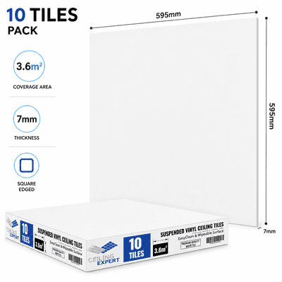 Ceiling Expert  Suspended EasyClean Wipeable Ceiling Tiles 595mm x 595mm For 600 x 600mm Grid System