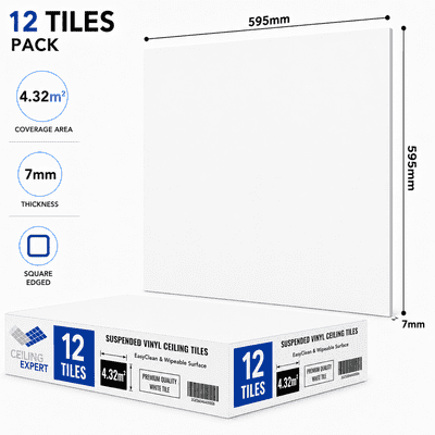 Hygienic Waterproof Ceiling Tiles 595x595mm Vinyl Gypsum Suspended Ceiling Panels White