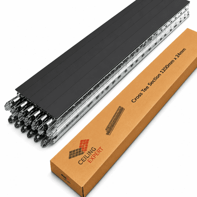 Pack of 10 Black Cross Tee Section 1200mm x 24mm
