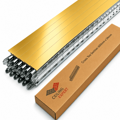 Pack of 10 Gold Cross Tee Section 600mm x 24mm  T Bar For Suspended Grid System