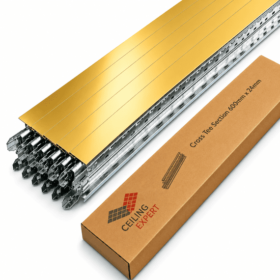 Pack of 10 Gold Cross Tee Section 600mm x 24mm  T Bar For Suspended Grid System