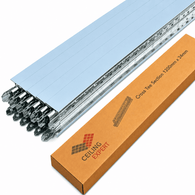 Pack of 10 Silver Cross Tee Section 1200mm x 24mm Suspended Ceiling  Grid Componets