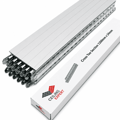 Pack of 10 White Cross Tee Section 1200mm x 24mm Suspended Ceiling Grid Bar