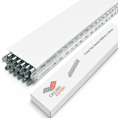 Pack of 10 White Cross Tee Section 600mm x 24mm