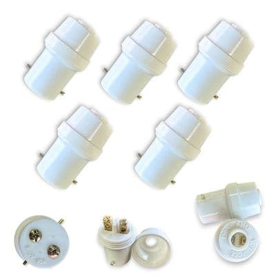 Pack of 5 - B22 Bayonet Light Adaptor Plug BC Bulb Holder Connector Lamp Socket Extension