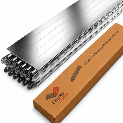Polished Chrome (Mirroring)  Cross Tee Section 1200mm x 24mm Suspended Ceiling Grid Bar Spares