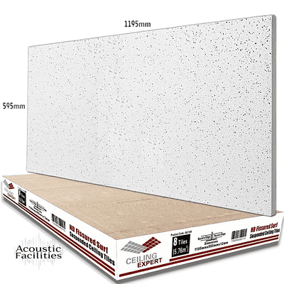 Suspended Fine ND Fissured Surf Ceiling Tiles, 1195mm x 595mm, Ideal for 1200mm x 600mm Grid