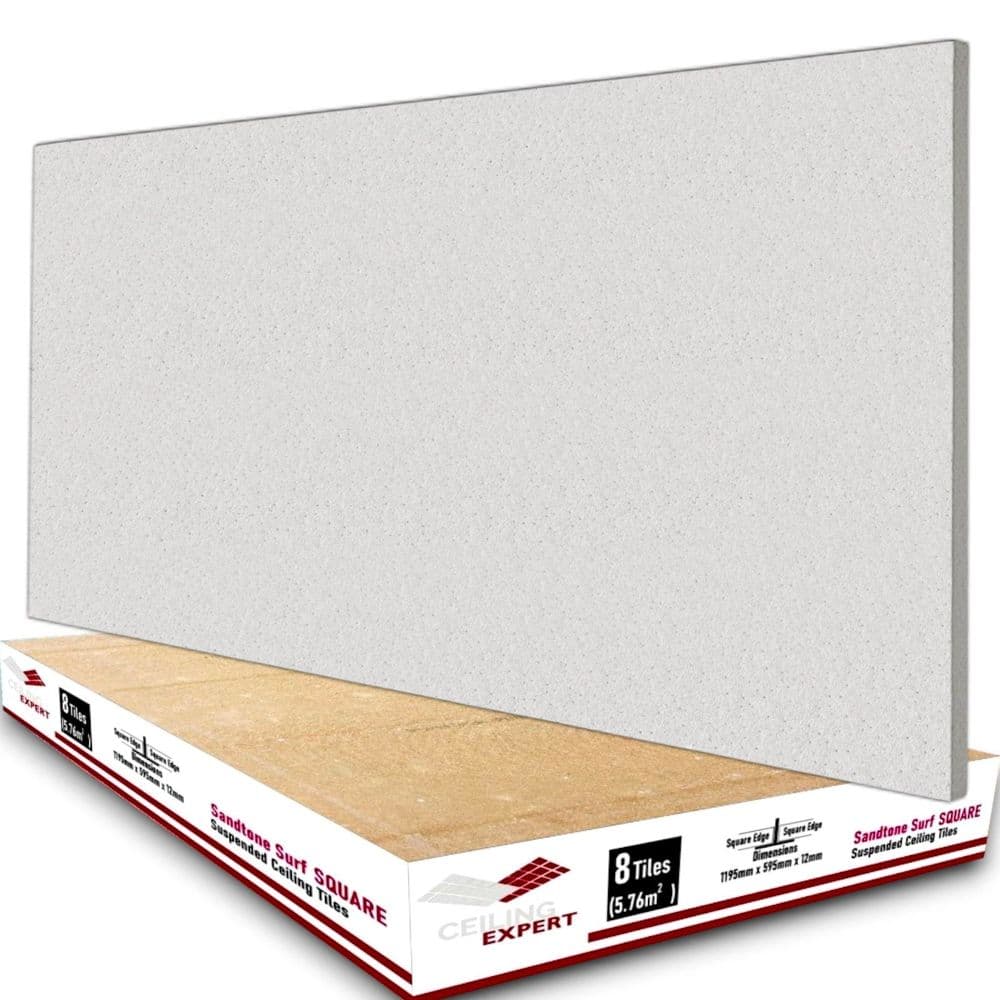 Suspended Sandtone Square Ceiling Tiles 1195mm x 595mm 12mm like Dune Evo Zentia or Aruba