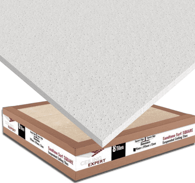 Suspended Sandtone Surf Flat Square Edge Ceiling Tiles 595mm x 595mm x 12mm For 600mm x 600mm
