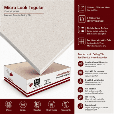 Suspended Sandtone Surf Tegular Ceiling Tiles  Micro-Look 595mm x 595mm Similar to Zentia Aruba