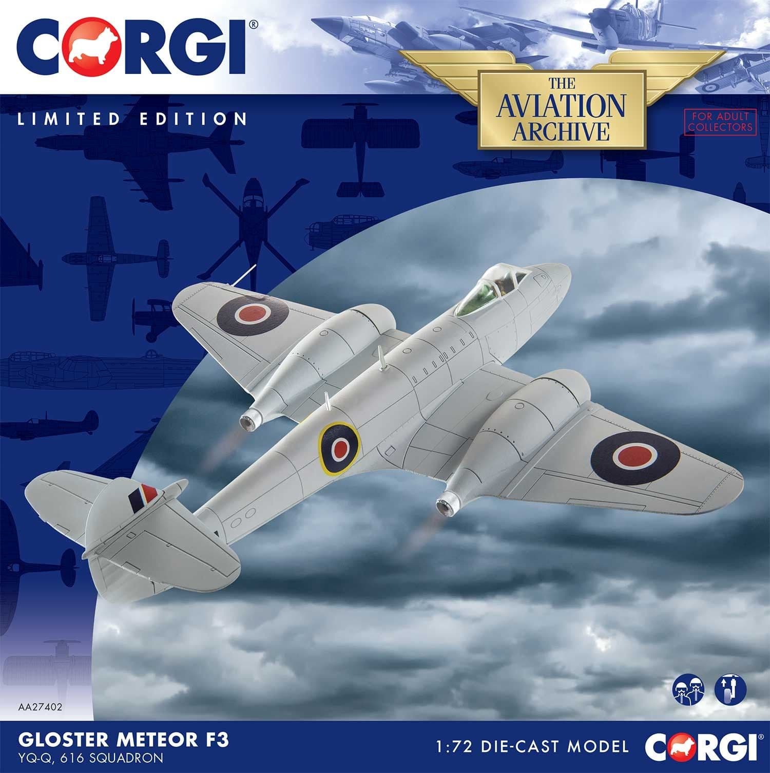 CORGI AVIATION ARCHIVE AA27402 1 72 SCALE Gloster Meteor F3 YQ-Q 616 ...