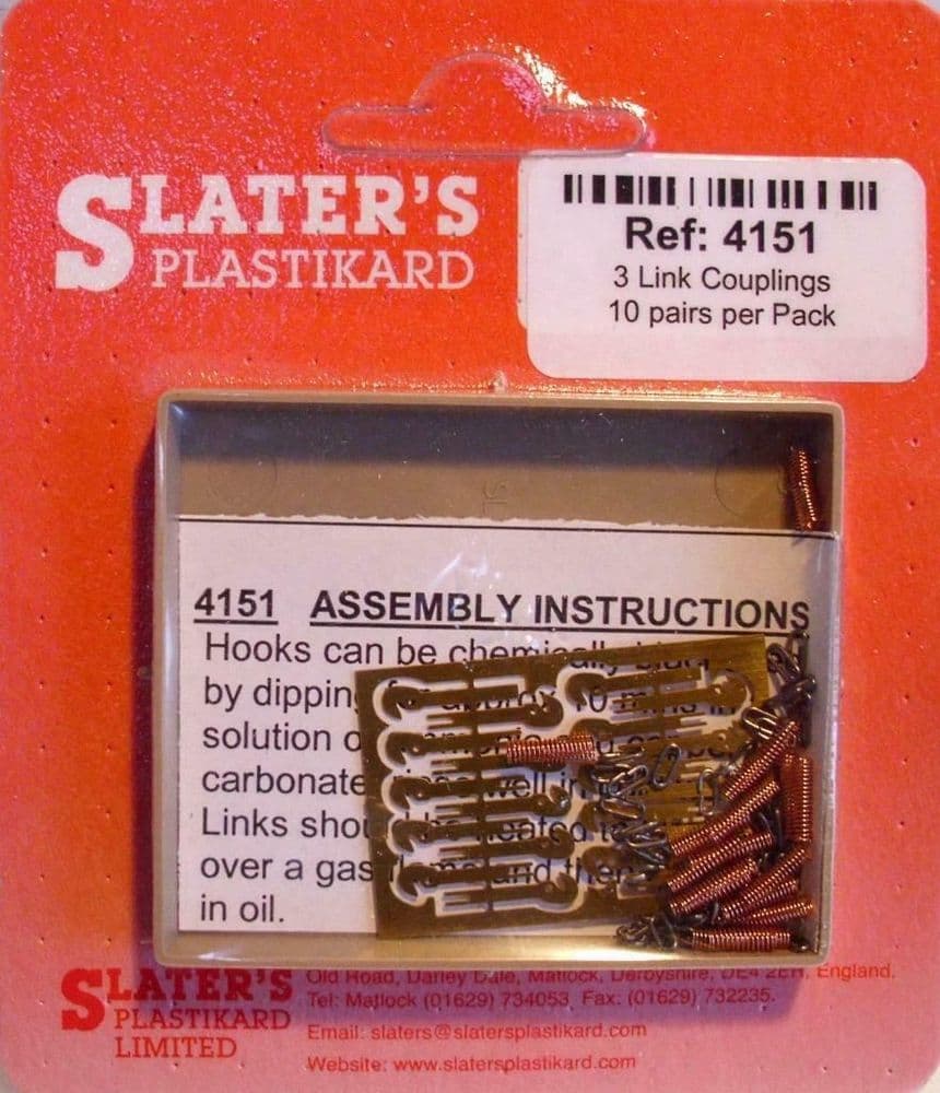 SLATER S PLASTIKARD 4151 1 76 OO SCALE 10 Pairs 3 Link Metal Coupling Kits