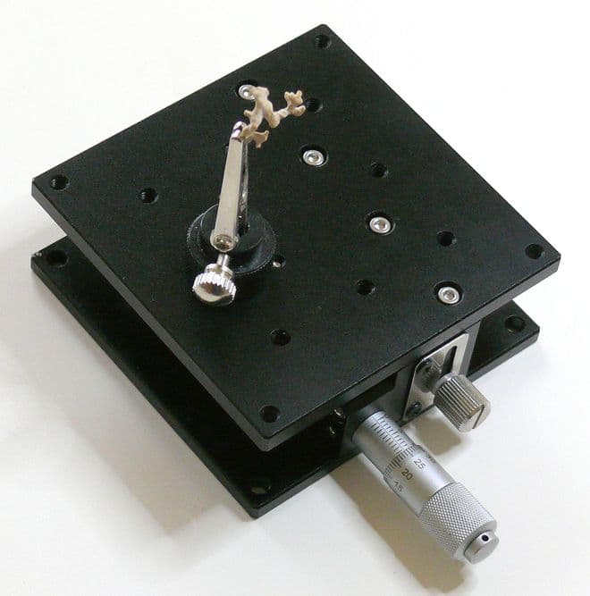 Single Axis 90 x 90  Z Height Adjustable  Precision Stage with Specimen Clip