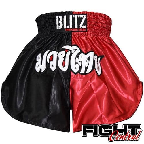 Blitzsport Adult Muay Thai Shorts - Black/Red