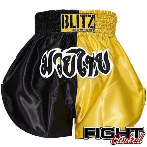 Blitzsport Adult Muay Thai Shorts - Black/Yellow