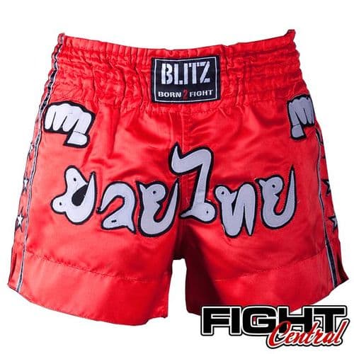 Blitzsport Adult Muay Thai Shorts - Red