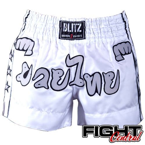 Blitzsport Adult Muay Thai Shorts - White
