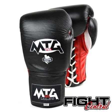 MTG Pro Lace Up Sparring Boxing Gloves - Black