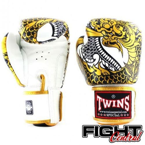 Twins Velcro Boxing Gloves - Nagas - White/Gold