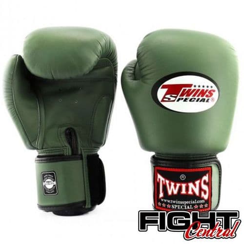 Twins Velcro Boxing Gloves - Olive Green